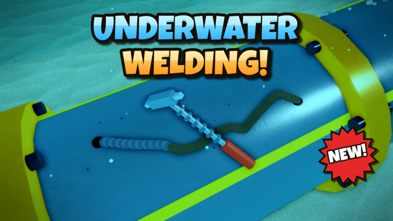 Welding Simulator thumbnail of an underwater welding rod on a submerged pipe marked NEW.